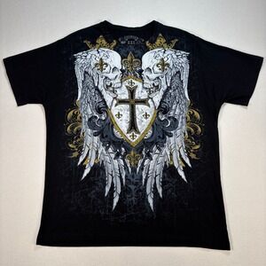 MF T-Shirt Men's 2XL Black Gothic Skull Wing‎ Cross Biker Rocker Graphic Tee
